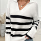 Striped Collared Neck Long Sleeve Sweater