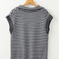 Pocketed Striped Johnny Collar Sweater Vest