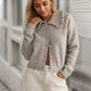 Frill Button Up Collared Neck Long Sleeve Cardigan