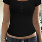 Devine Button Detail Round Neck Short Sleeve T-Shirt