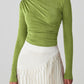 Ruched Mock Neck Long Sleeve T-Shirt
