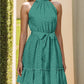 Frill Grecian Neck Tie Waist Mini Dress