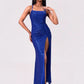 Slit Sequin Square Neck Spaghetti Strap Dress