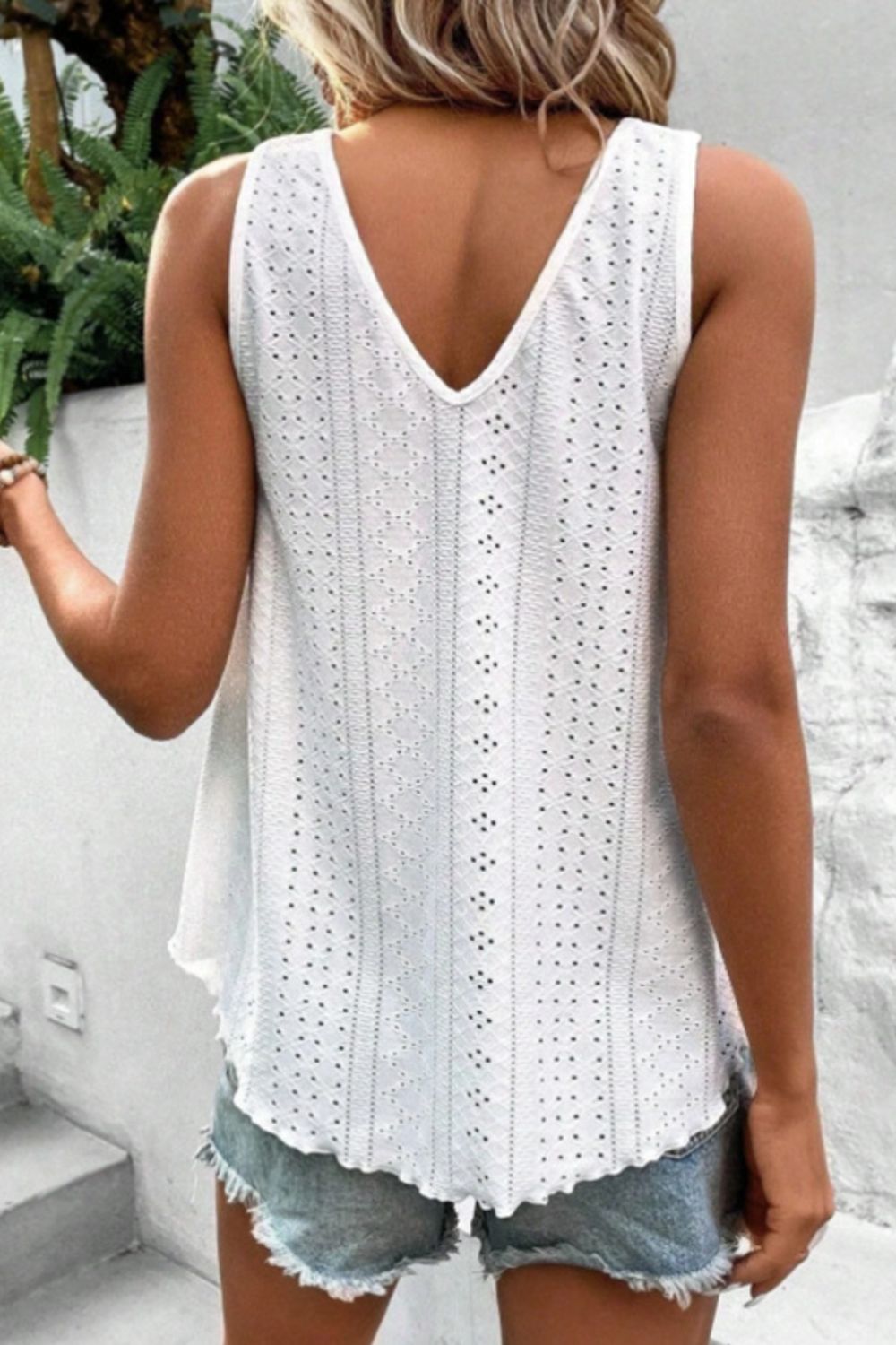 Full Size Eyelet V-Neck Wide Strap Tank