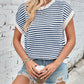 Lovelet Striped Round Neck Cap Sleeve Sweater