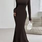 Devine Backless Round Neck Long Sleeve Maxi Dress