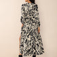 Tied Printed V-Neck Long Sleeve Midi Dress