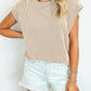 Full Size Textured Round Neck Cap Sleeve Blouse