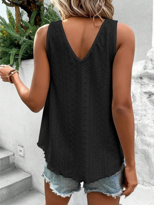 Full Size Eyelet V-Neck Wide Strap Tank