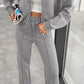 Baseball Collar Zip Up Outerwear and Drawstring Pants Set