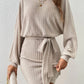 Round Neck Tie Waist Long Sleeve Mini Dress