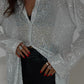 Sequin Button Up Long Sleeve Shirt