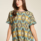Davi & Dani High-Low Geometric Round Neck Knit Top