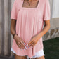 Ruched Square Neck Short Sleeve Blouse