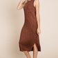 BOMBOM Slit Round Neck Sleeveless Midi Dress