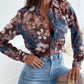 Full Size Printed Collared Neck Long Sleeve Shirt