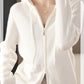 Drawstring Zip Up Long Sleeve Hooded Sweater