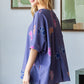 HOPELY Bow Print Waffle Side Slit T-Shirt