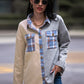Shiny Plaid Contrast Drop Shoulder Shacket
