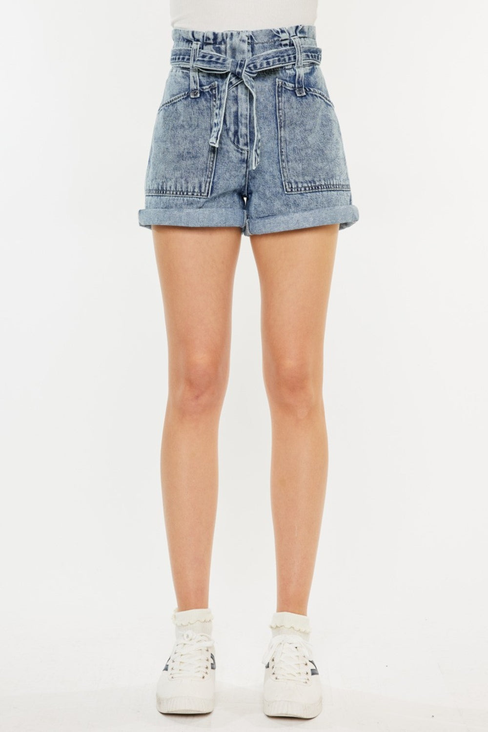 Kancan Ultra High Rise Paperbag Denim Shorts *
