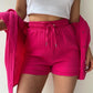 Full Size Texture Button Up Shirt and Drawstring Shorts Set