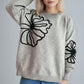 Flower Round Neck Long Sleeve Sweater