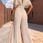 Perfee Pleated Short Sleeve Wide Leg Jumpsuit
