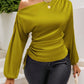 Drawstring One Shoulder Long Sleeve Blouse