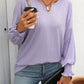 Textured Notched Lantern Sleeve T-Shirt