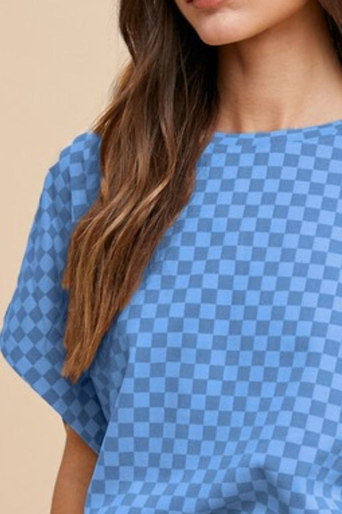Annie Wear Checkered Round Neck Short Sleeve T-Shirt *
