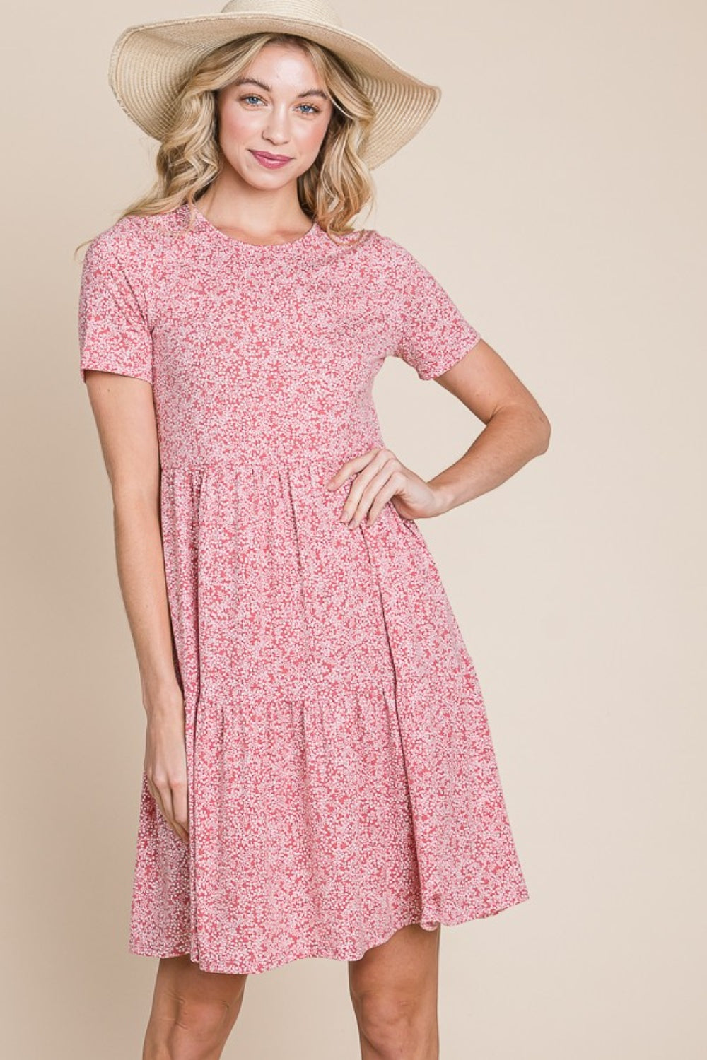 BOMBOM Printed Short Sleeve Mini Dress *