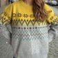 Chevron Contrast Round Neck Long Sleeve Sweater