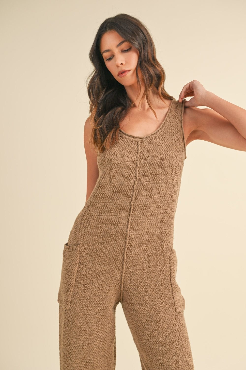 MABLE Sleeveless Knit Crop Jumpsuit with Pockets *