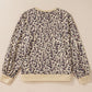 Slit Leopard Round Neck Long Sleeve Sweatshirt
