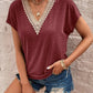 Full Size Lace Detail V-Neck Short Sleeve T-Shirt