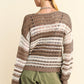 Davi & Dani Contrast Striped Crochet Drop Shoulder Knit Cover Up