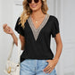Contrast Trim Petal Sleeve V-Neck Top