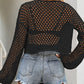 Openwork Round Neck Dropped Shoulder Knit Top