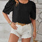 Full Size Swiss Dot Round Neck Short Sleeve Blouse