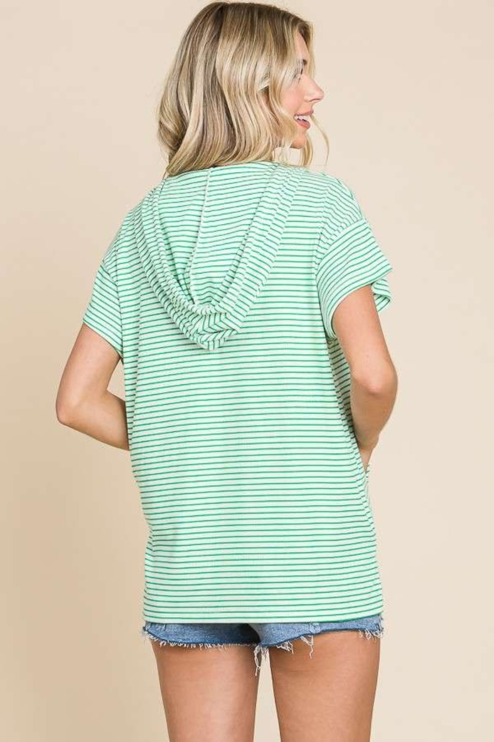 Culture Code Full Size Striped Short Sleeve Hooded Top *