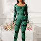 Scoop Neck Long Sleeve Active Jumpsuit