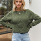 Cable-Knit Round Neck Dropped Shoulder Sweater