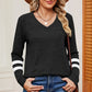 Striped V-Neck Long Sleeve T-Shirt