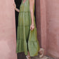 Tiered Frill V-Neck Sleeveless Midi Dress