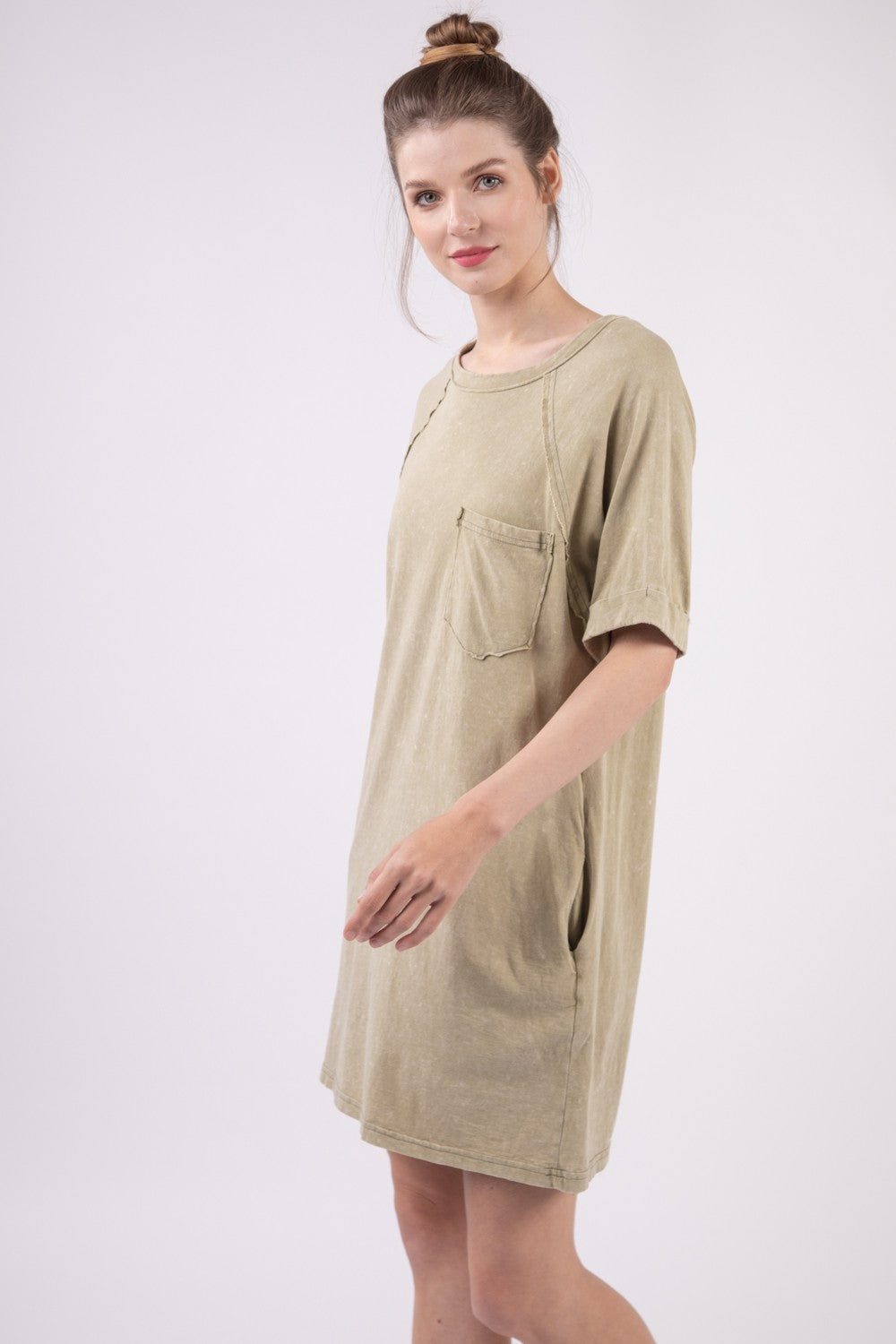 VERY J Washed Round Neck Mini Tee Dress *