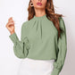 Ruched Mock Neck Long Sleeve Blouse
