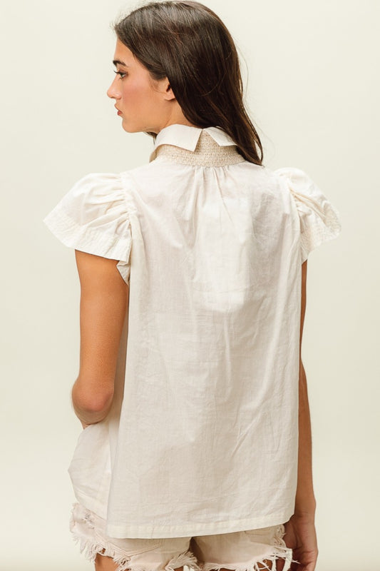 BiBi Half Button Collared Neck Short Sleeve Top - Brand BiBi
