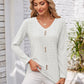 Full Size Decorative Button Openwork V-Neck T-Shirt