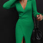 Tied Collared Neck Long Sleeve Sweater Dress