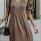 Notched Short Sleeve Mini Dress